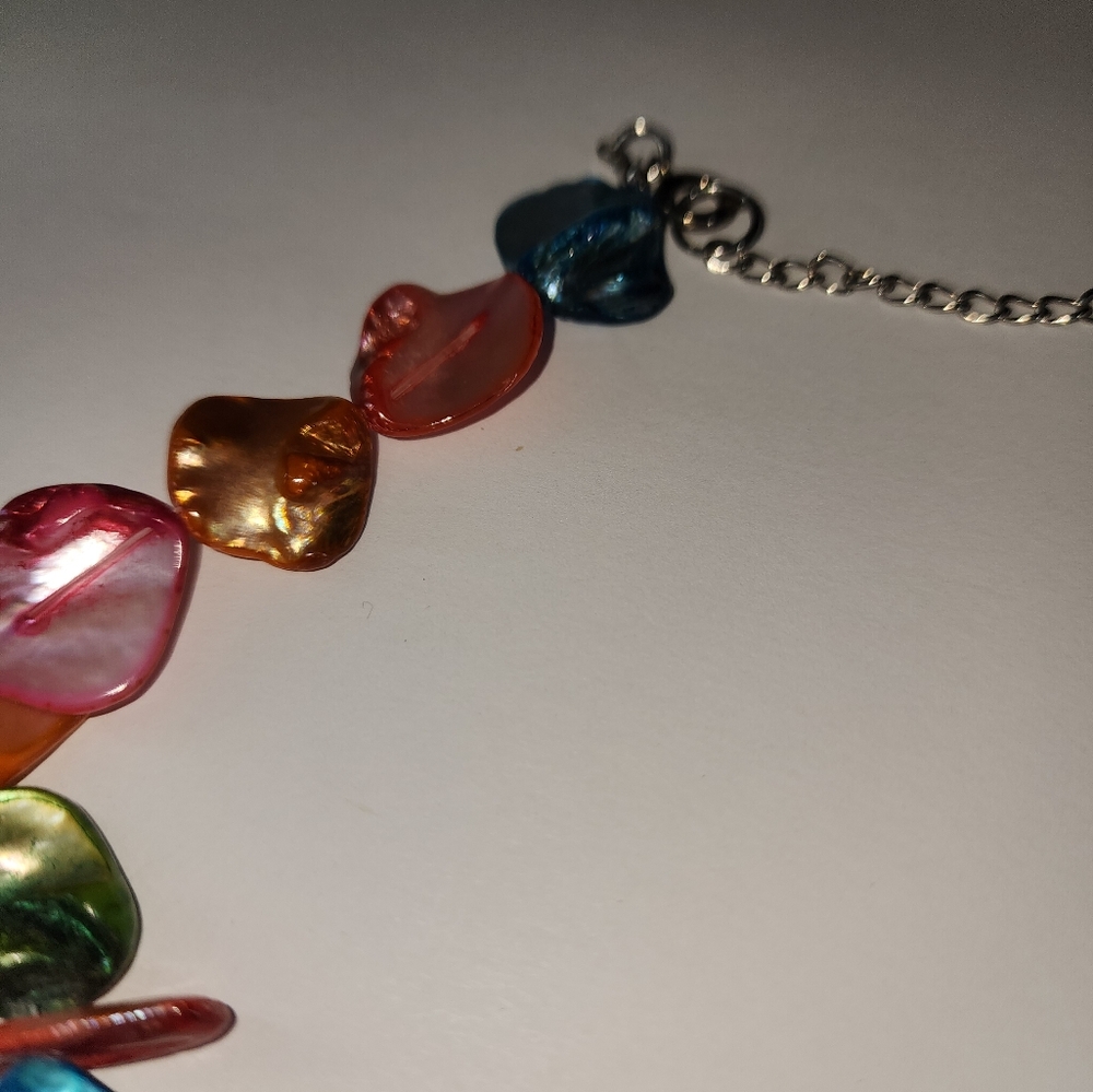 Bold Dyed Shell Statement Necklace Rainbow Irides… - image 5